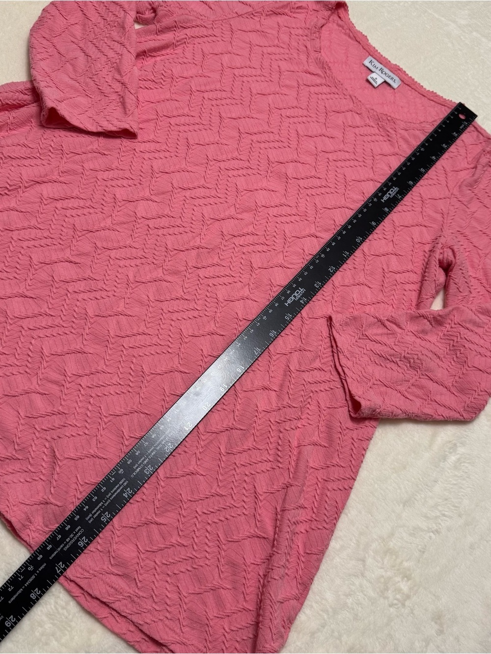 Kim Rogers Coral Pink Textured Shirt Tunic Top Womens Small Preppy Pastel Office - Picture 3 of 6